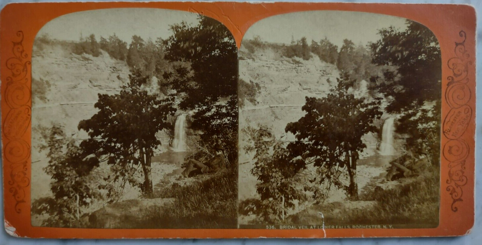 Bridal Veil at Lower Falls Rochester NY Vintage Photo Stereoview / George Monroe