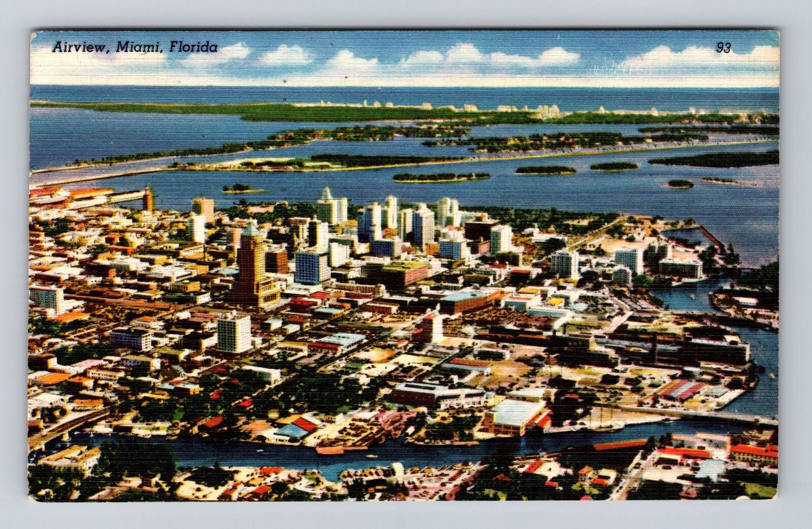 Miami FL-Florida, Aerial Of Town Area, Antique, Vintage c1919 Souvenir Postcard