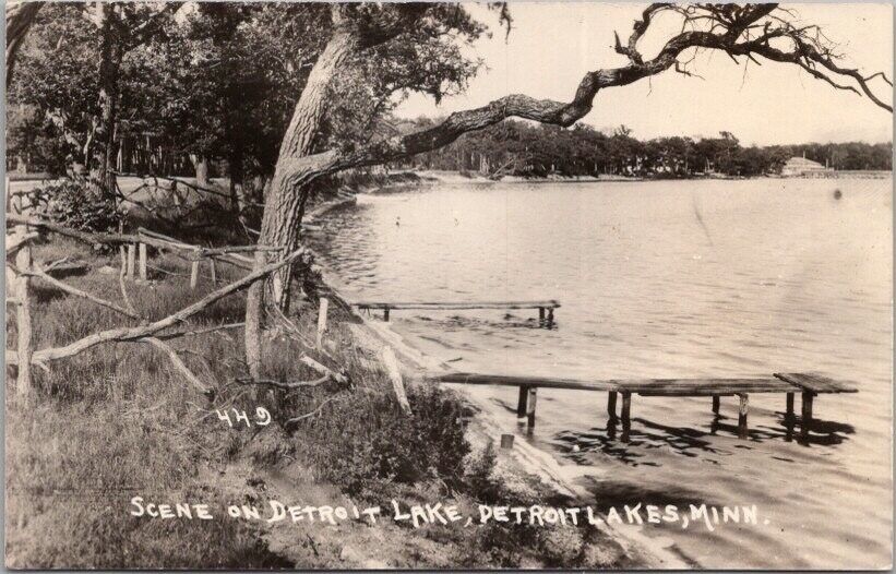 c1940s DETROIT LAKES, Minnesota RPPC Photo Postcard Boat Landing / Shore View