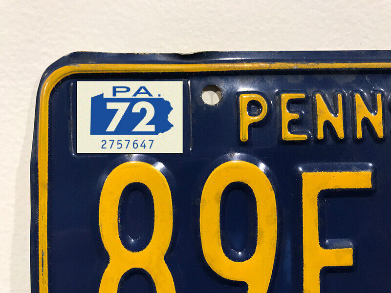 1972 Pennsylvania License Plate Registration Sticker, YOM, PA