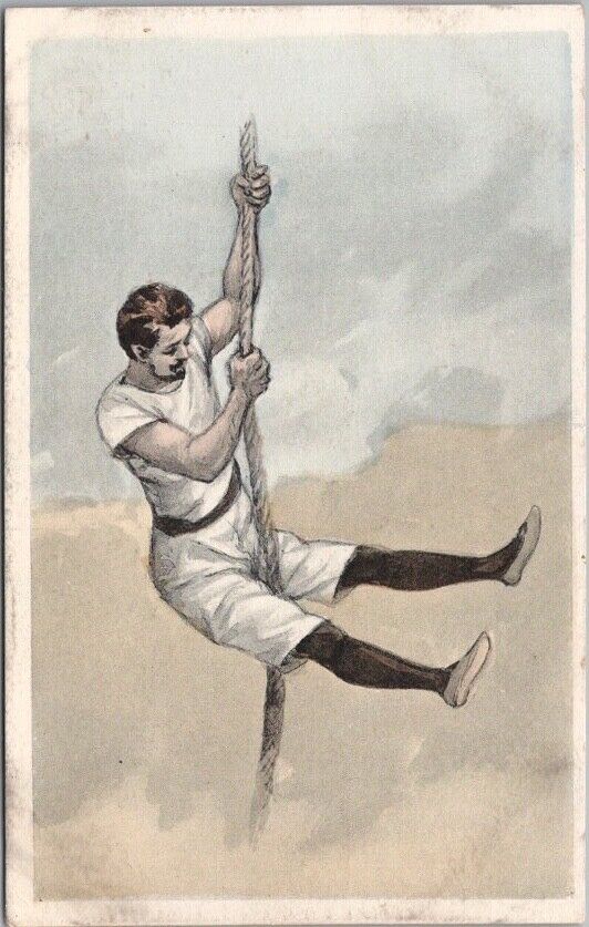 Vintage 1910s SPORTS Turners Acrobats Postcard Athlete Climbing Rope / UNUSED