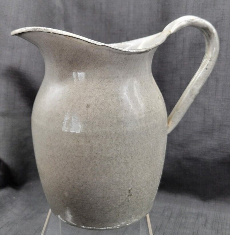 Vintage / Antique? Gray Graniteware Water Pitcher Enamelware, 7.5\