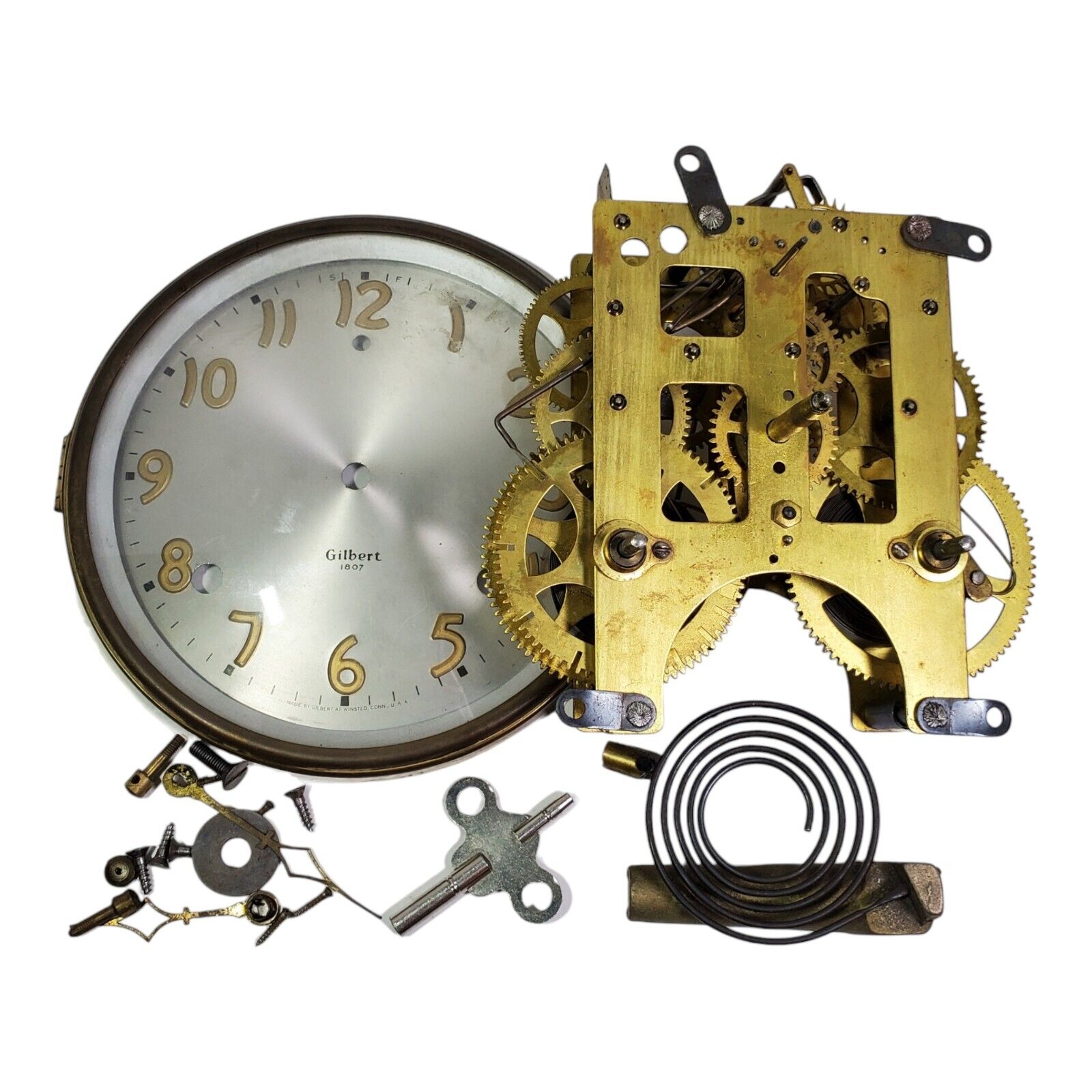 Antique Mechanical Gilbert Clock Movement Restoration Set Parts Repair