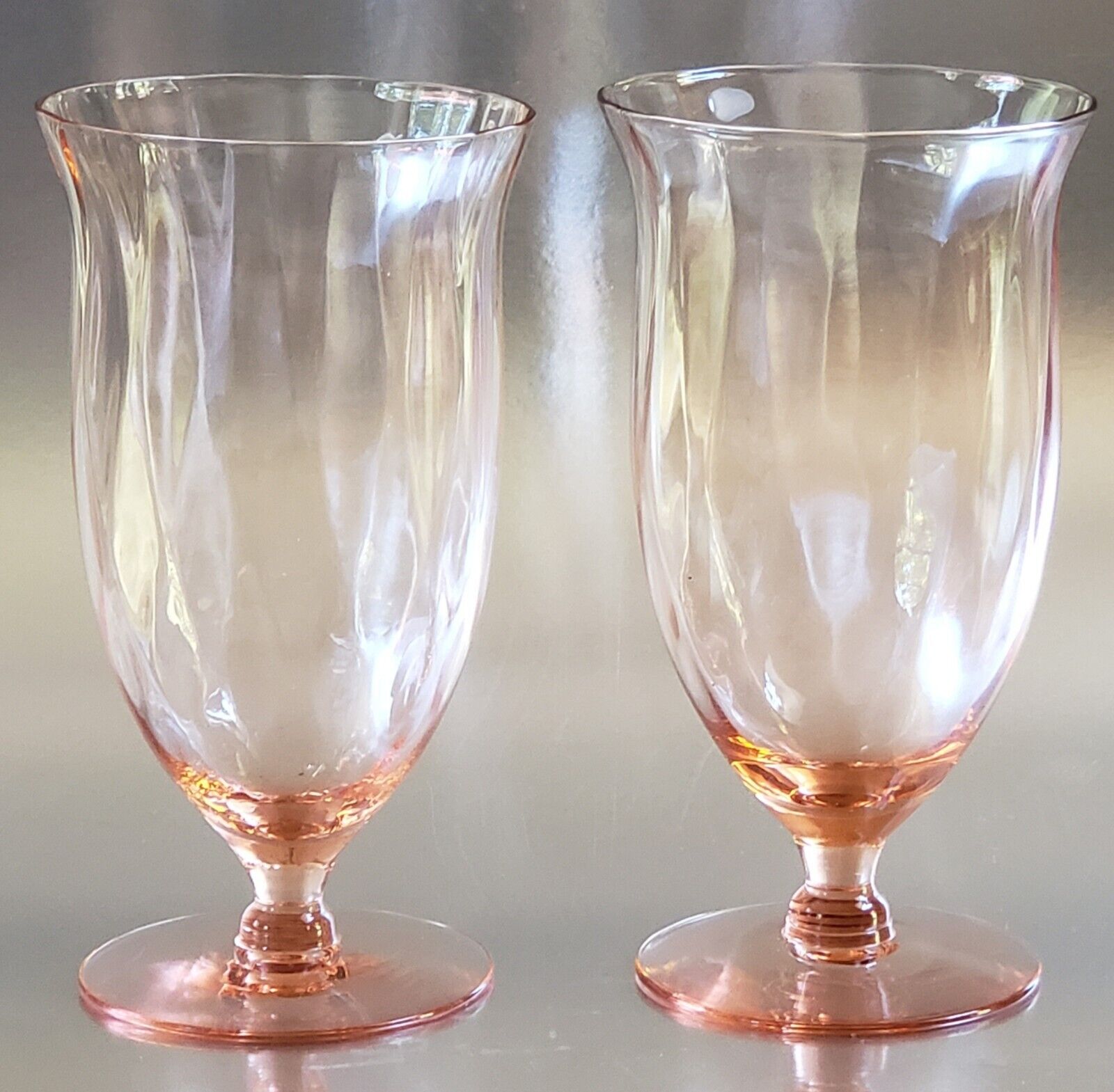 Vintage Weston Footed Pink Diamond Optic Blown Glass 5⅞\