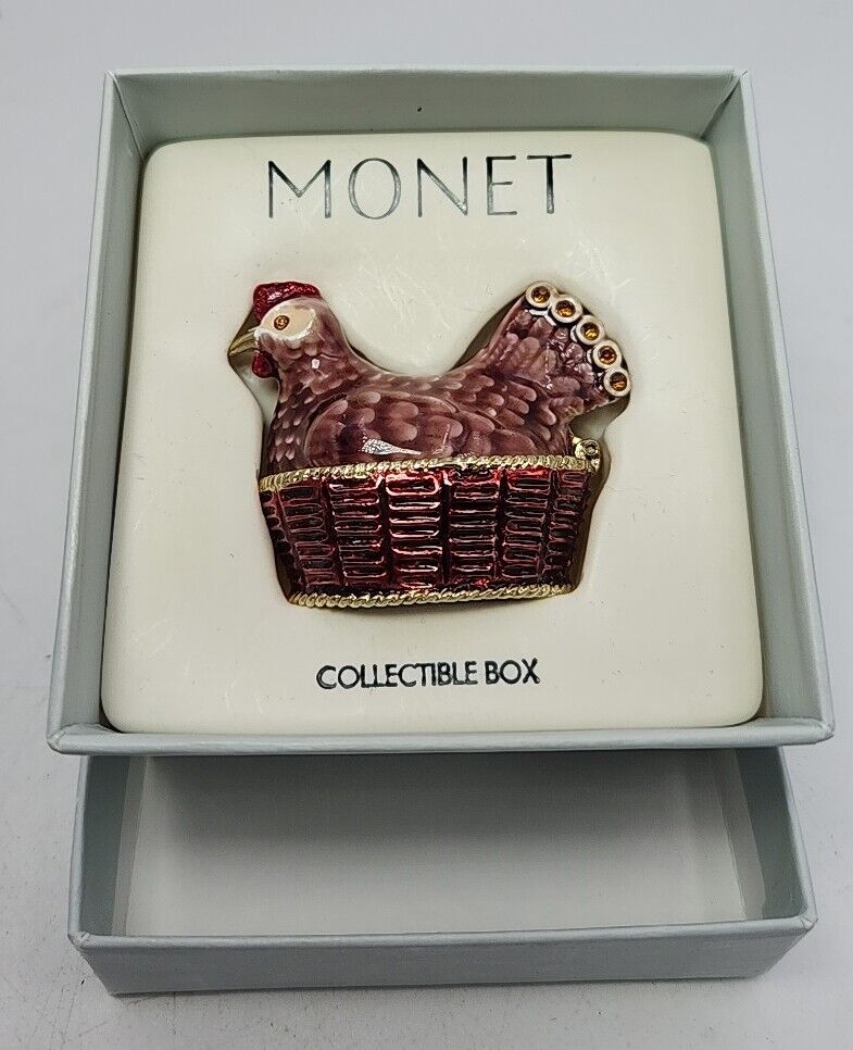 MONET Trinket Box HEN ON A NEST Collectible Enamel Keepsake NIB Chicken