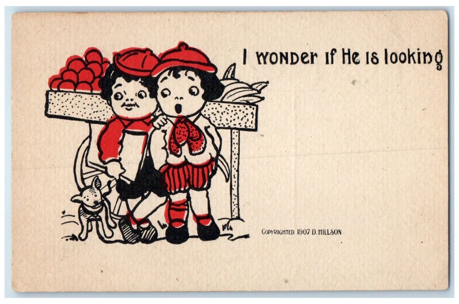 c1910\'s Little Boys I Wonder If He Is Looking D. Hillson Antique Postcard