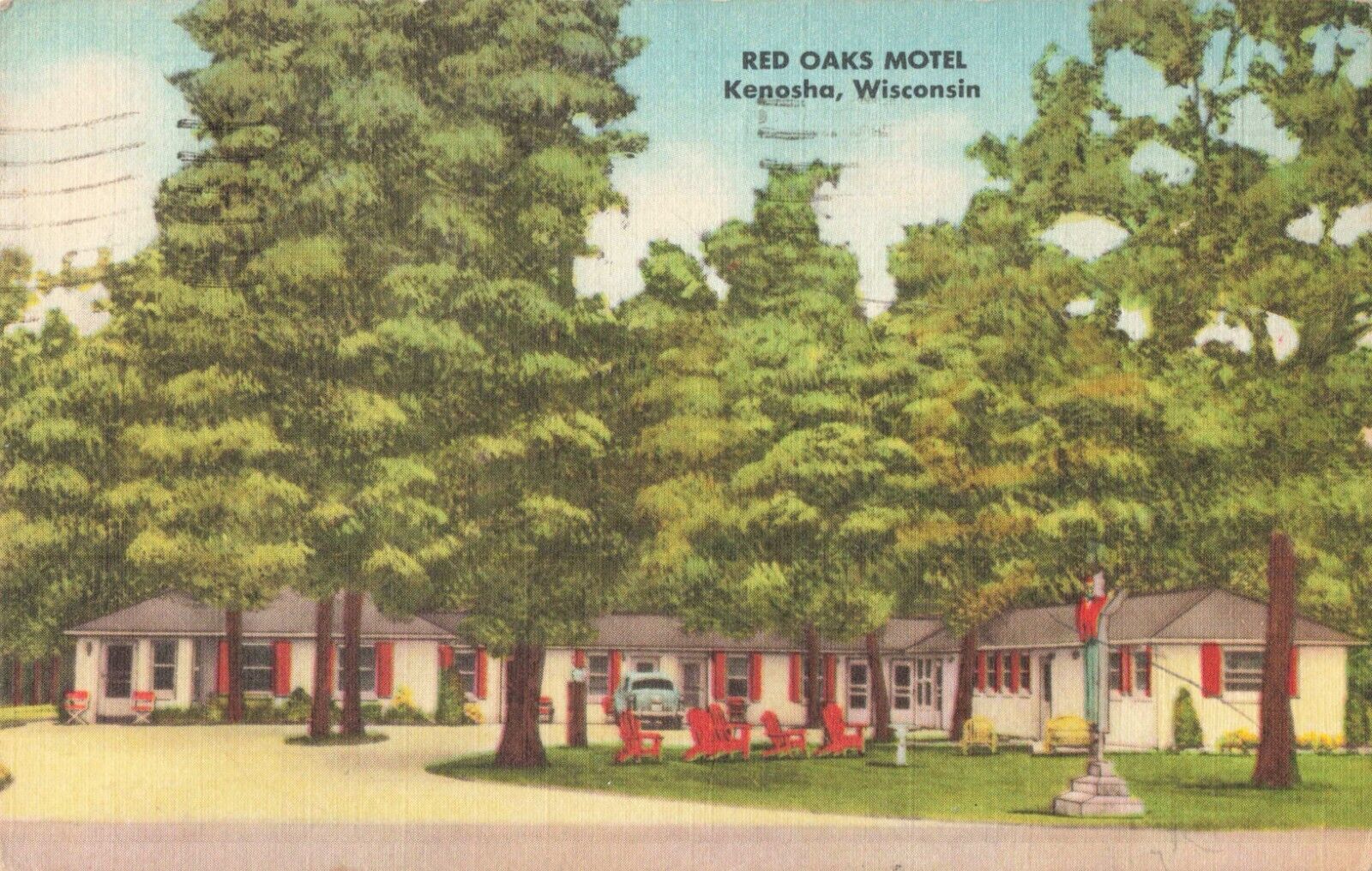 Kenosha WI Wisconsin, Red Oaks Motel Advertising, Vintage Postcard