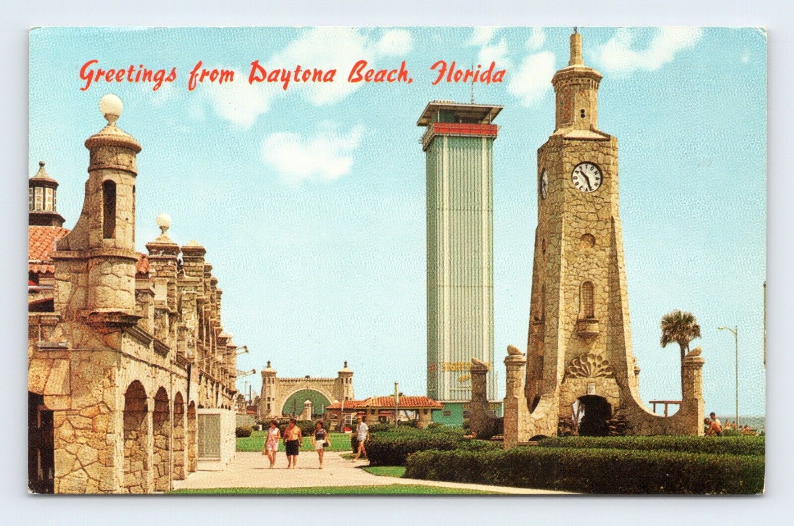 Ocean Front Park Coquina Clock Tower Beach Beach Florida UNP Chrome Postcard P5
