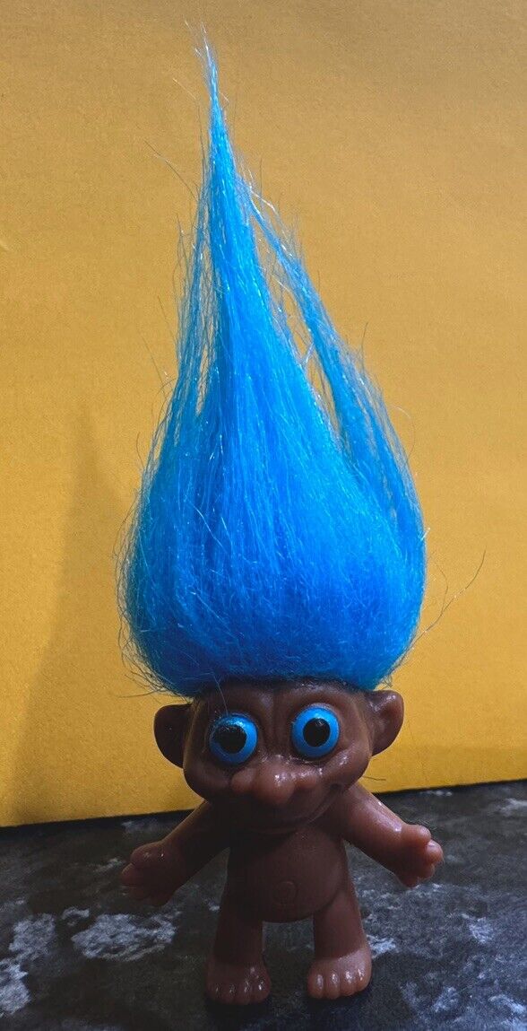 Vtg Troll Doll Blue Hair & Eyes 2.5 Inches Toy Collectible Kids Figurine - Read
