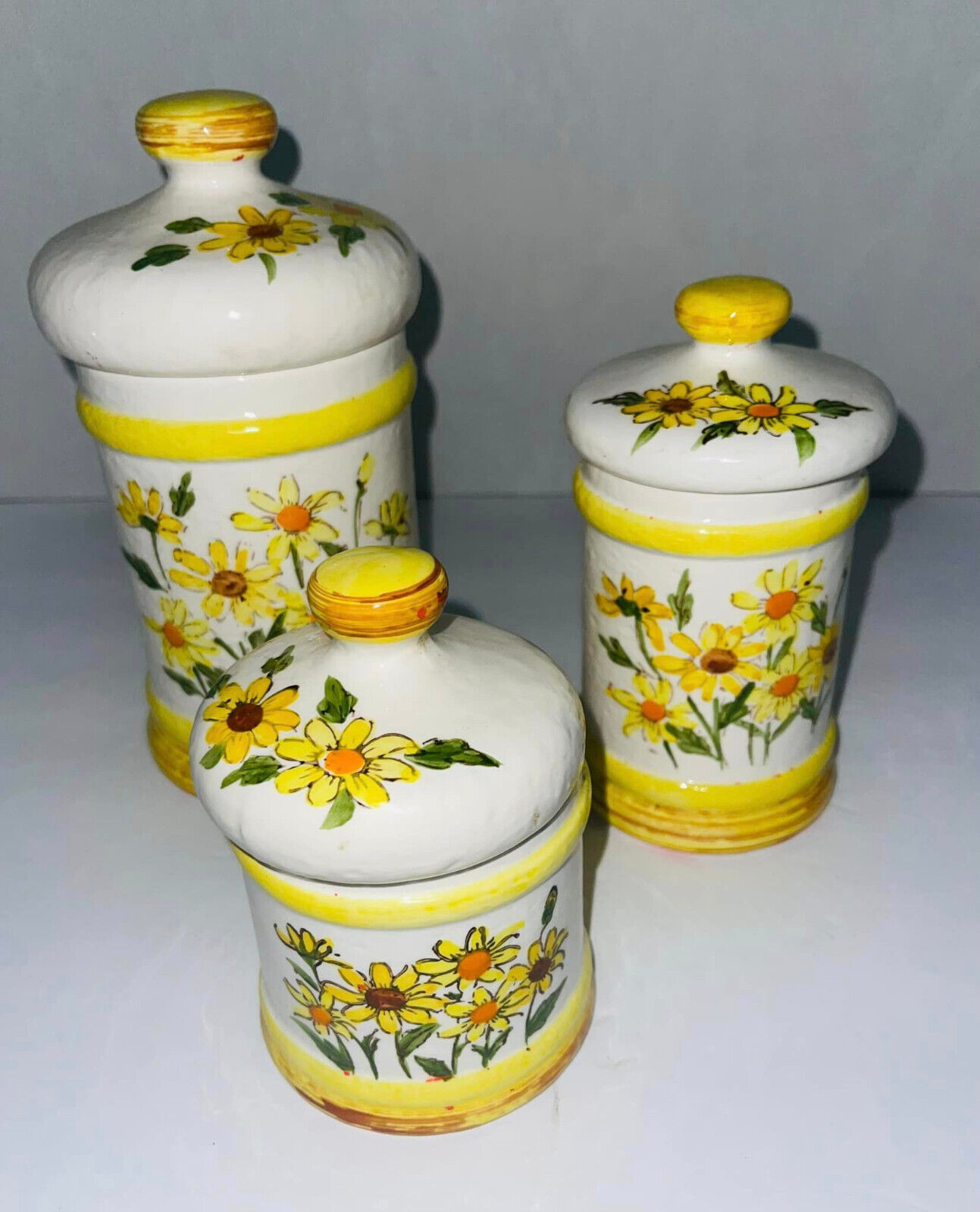 1978 Sears Roebuck & Co. 3 Piece Set-- Cookie Jar Canister Set Yellow Daisies