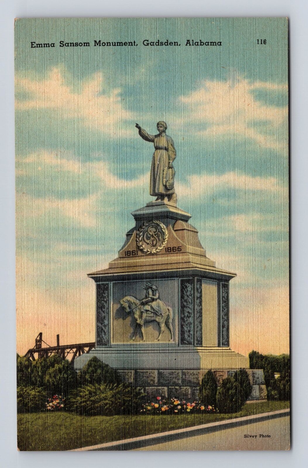 Gadsden AL-Alabama, Emma Sansom Monument, Antique, Vintage Souvenir Postcard