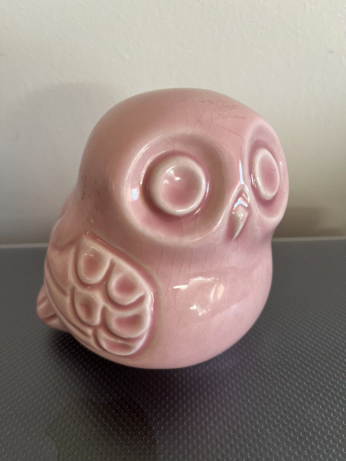 Vintage 70\'s JIE GANTOFTA Sweden Owl Figurine Pink Glazed Ceramic Art Pottery