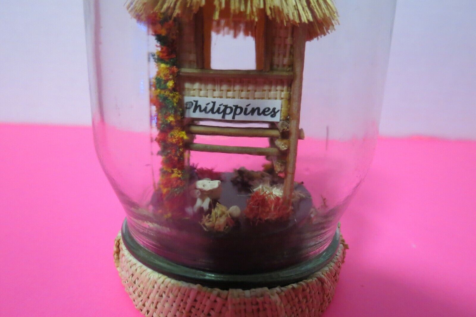 Vintage Handmade Nipa Hut In A Jar Made In Philippines 4 1/4\