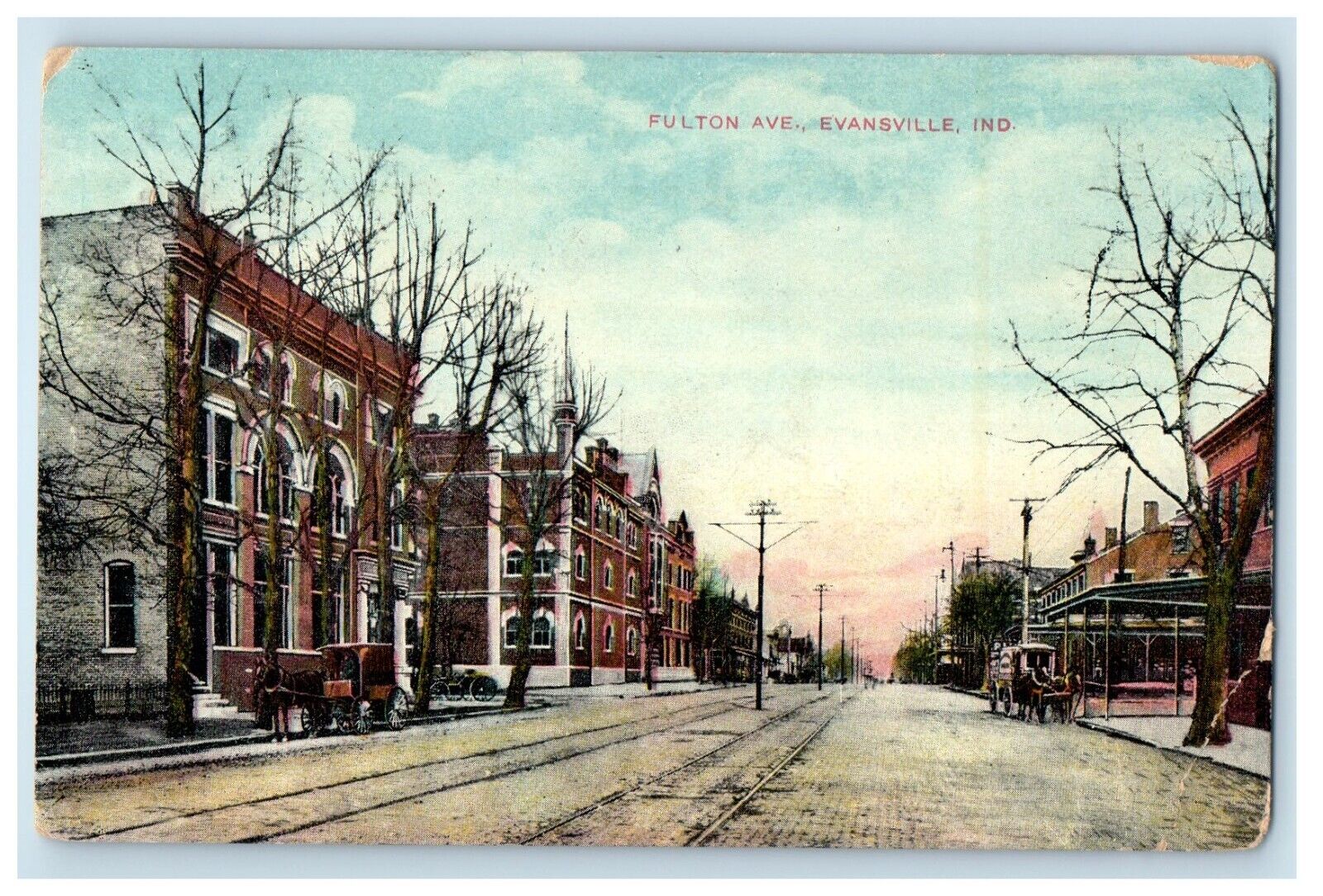 c1910\'s A View Of Fulton Avenue Evansville Indiana IN Posted Antique Postcard