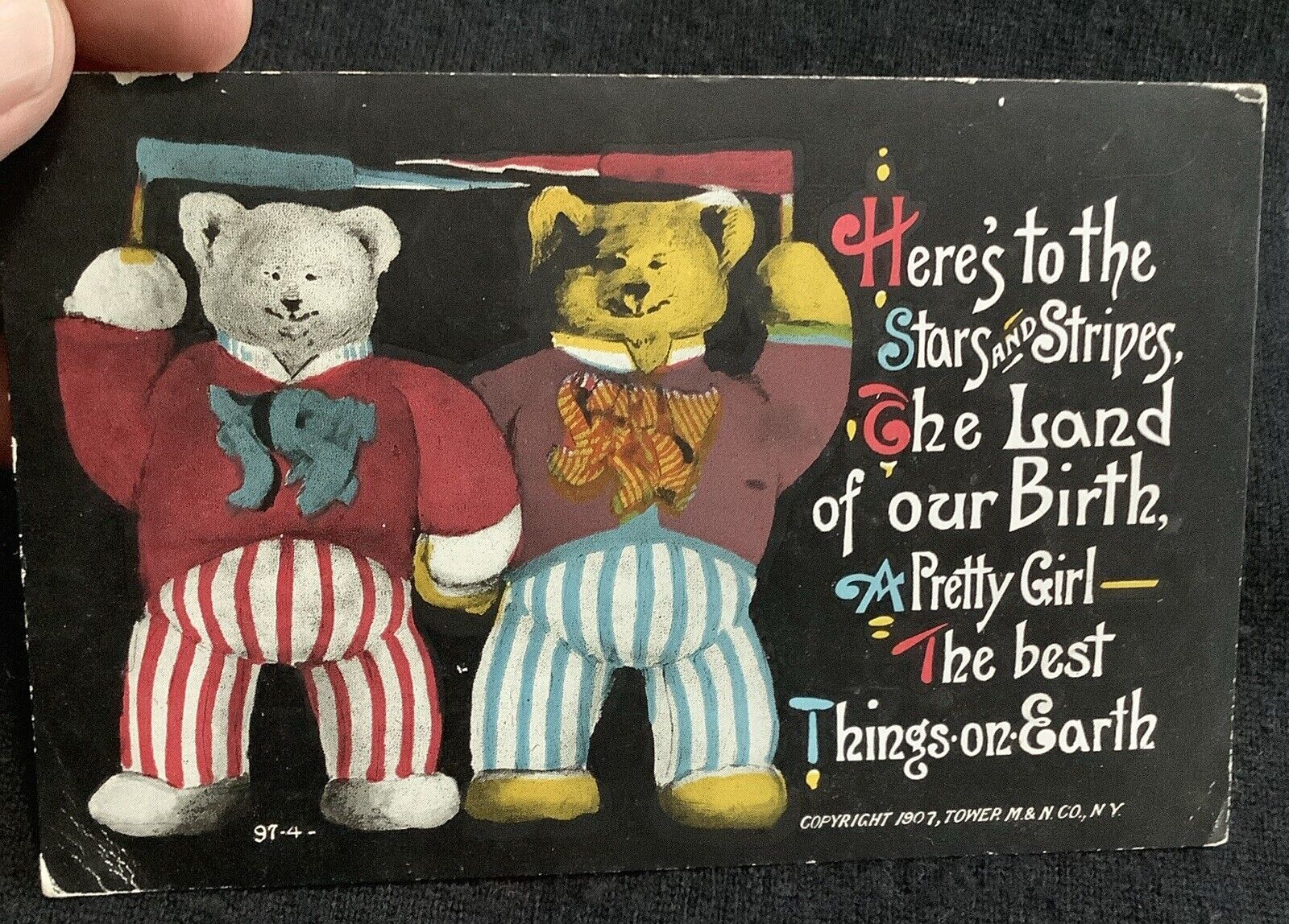 Vintage Teddy Bear Stars And Stripes Patriotic Postcard Antique 4th Of July  ?