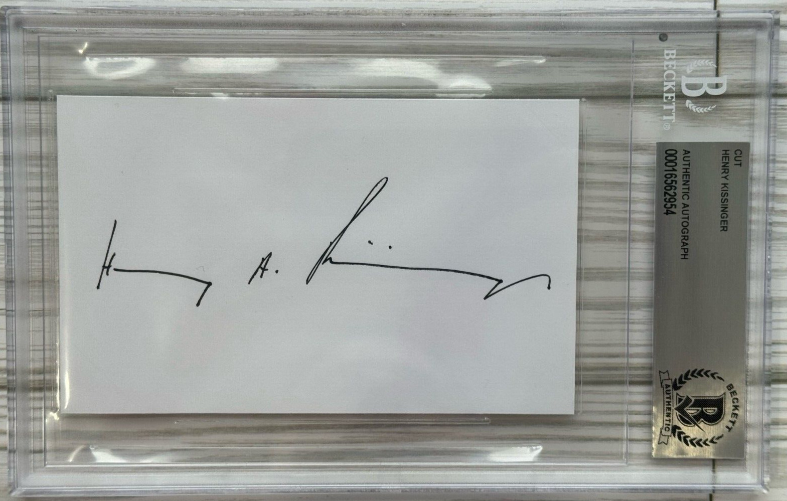 Henry Kissinger Autographed 3x5 Cut BECKETT SLAB Nixon Washington