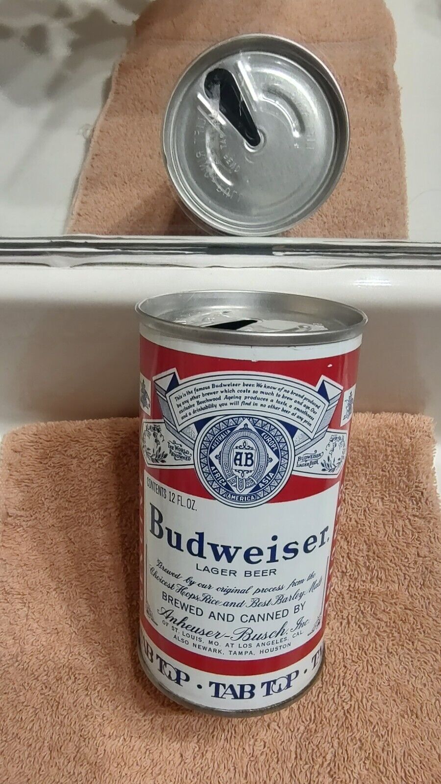 indoor 1960s BUD, early TAB TOP, beer can, LOS ANGELES California *Near Mint*