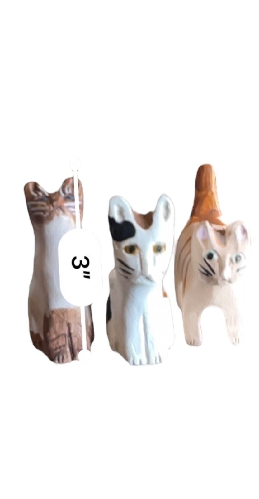 Vintage Wooden Cat Handpainted Folk Art  3in Signed TN 2000 Lot