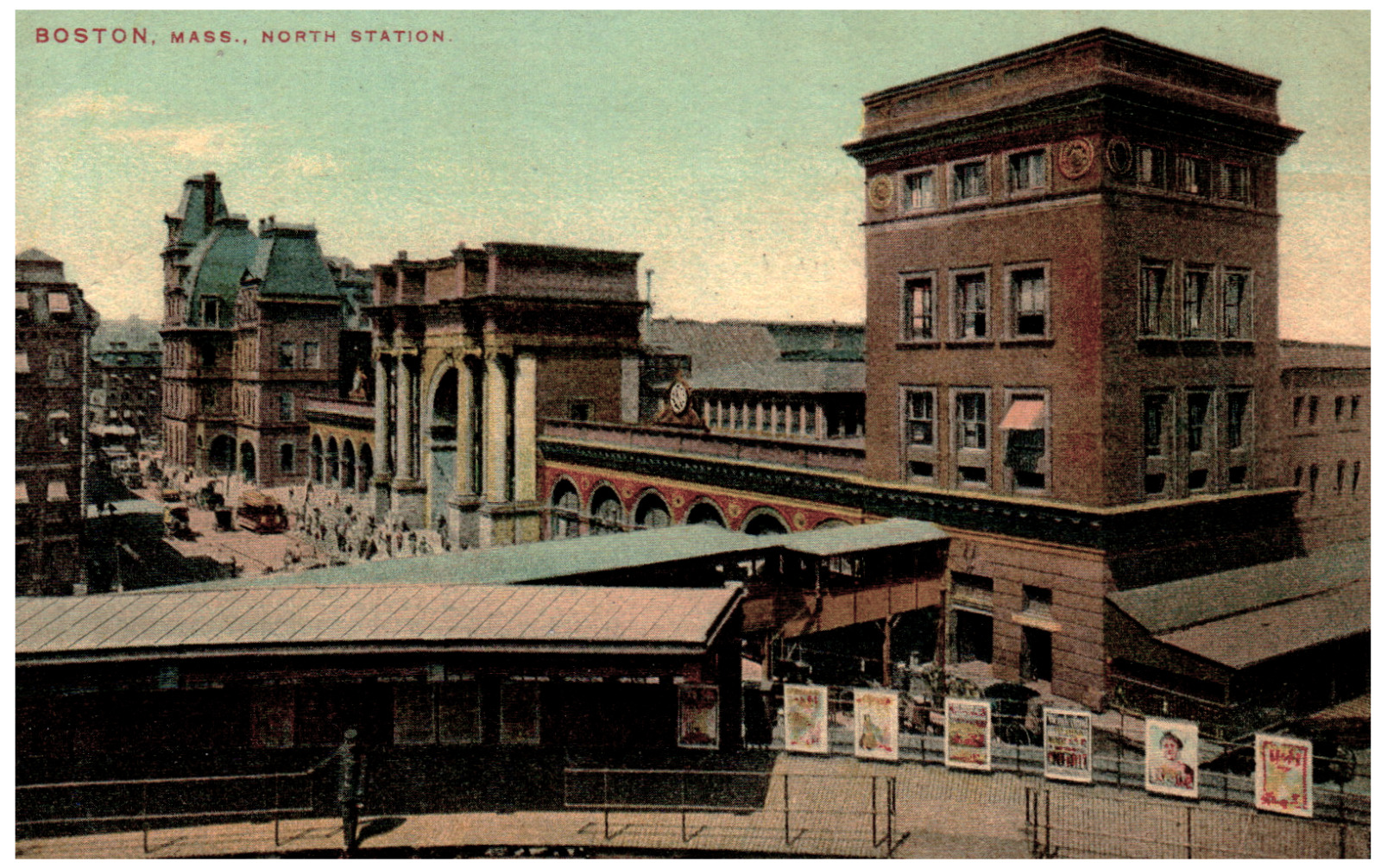 Postcard Vintage Railroad Train Union North Station Boston, MA