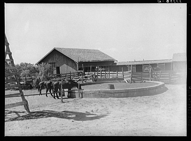 Photo:Watering trough, barns and corral on SMS Ranch near Spur, Texas