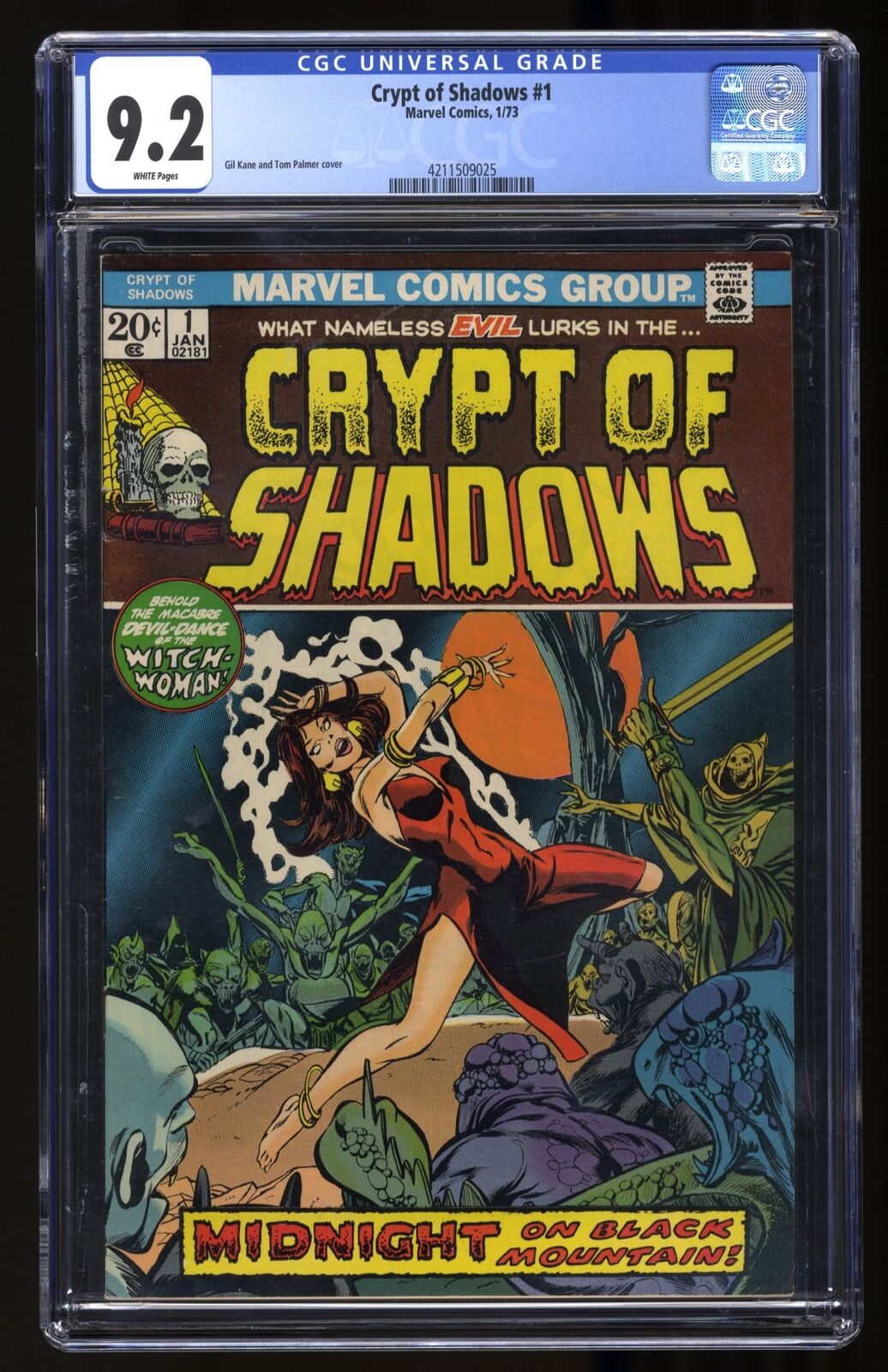 Crypt of Shadows (1973) #1 CGC NM- 9.2 White Pages Marvel 1973