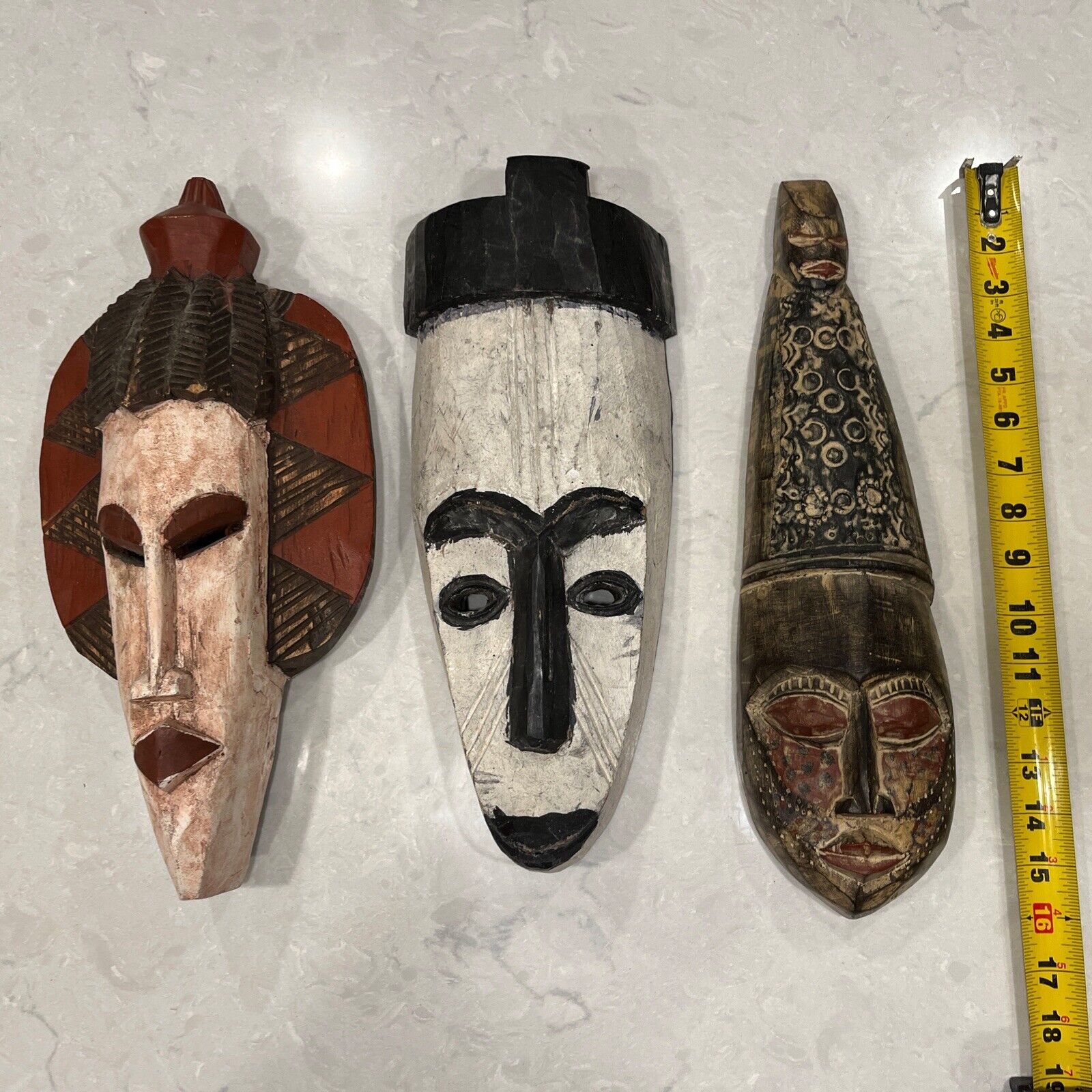 Lot Of Three Unique African Tribal Hand Carved Wooden Masks