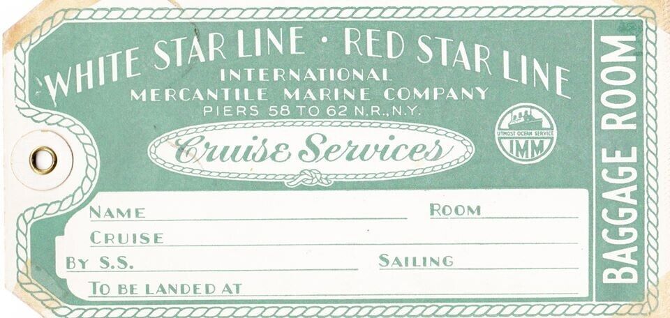 White Star Line Red Star Line Original Baggage Ticket