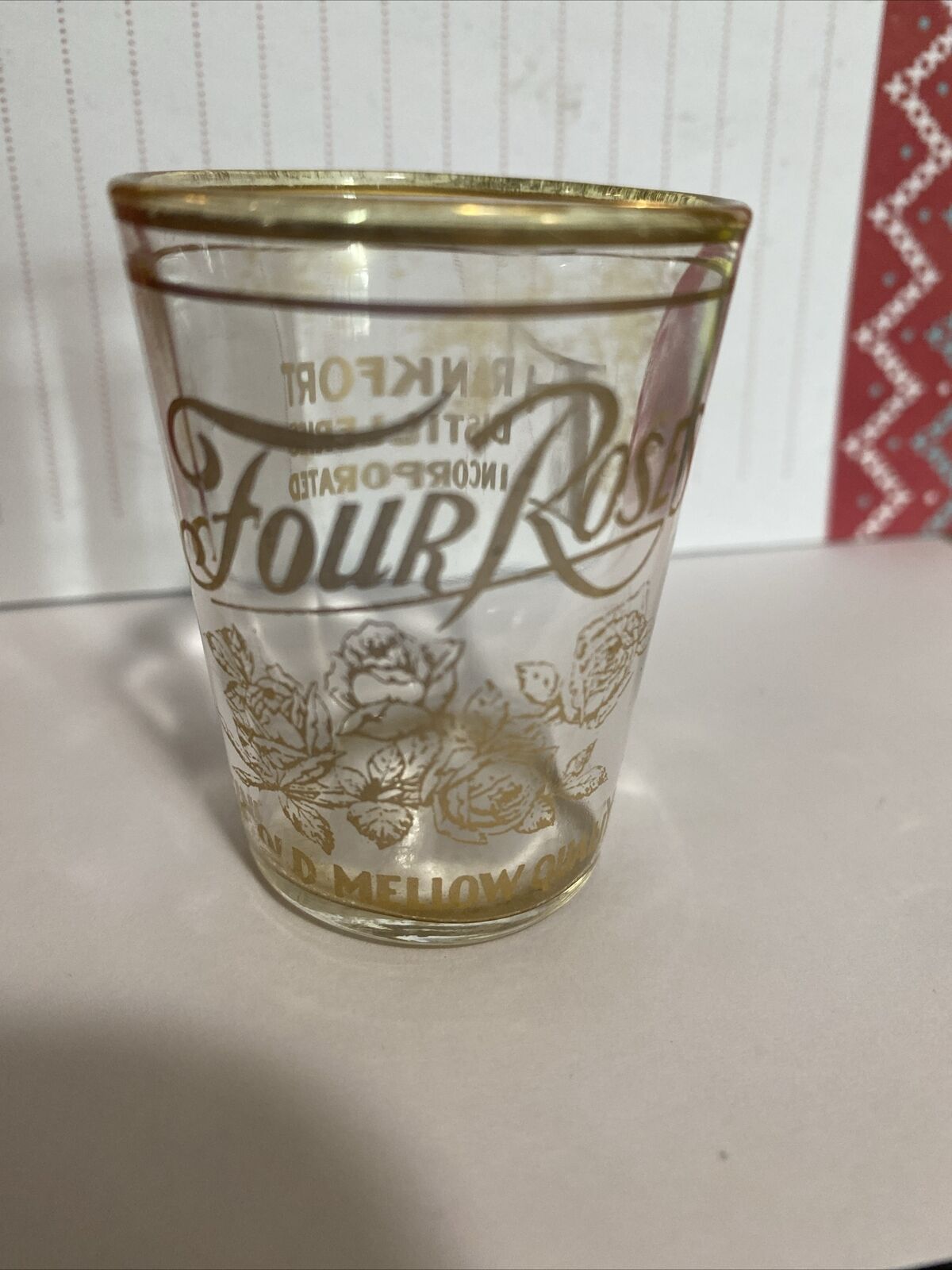 Vintage Pre Prohibition Four Roses Whiskey Shot Glass Frankfort Kentucky
