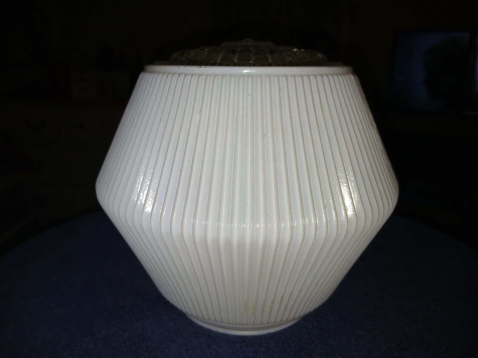 Beautiful Vintage Clear/White Ribbed Step Ceiling Light Shade Globe Art Deco