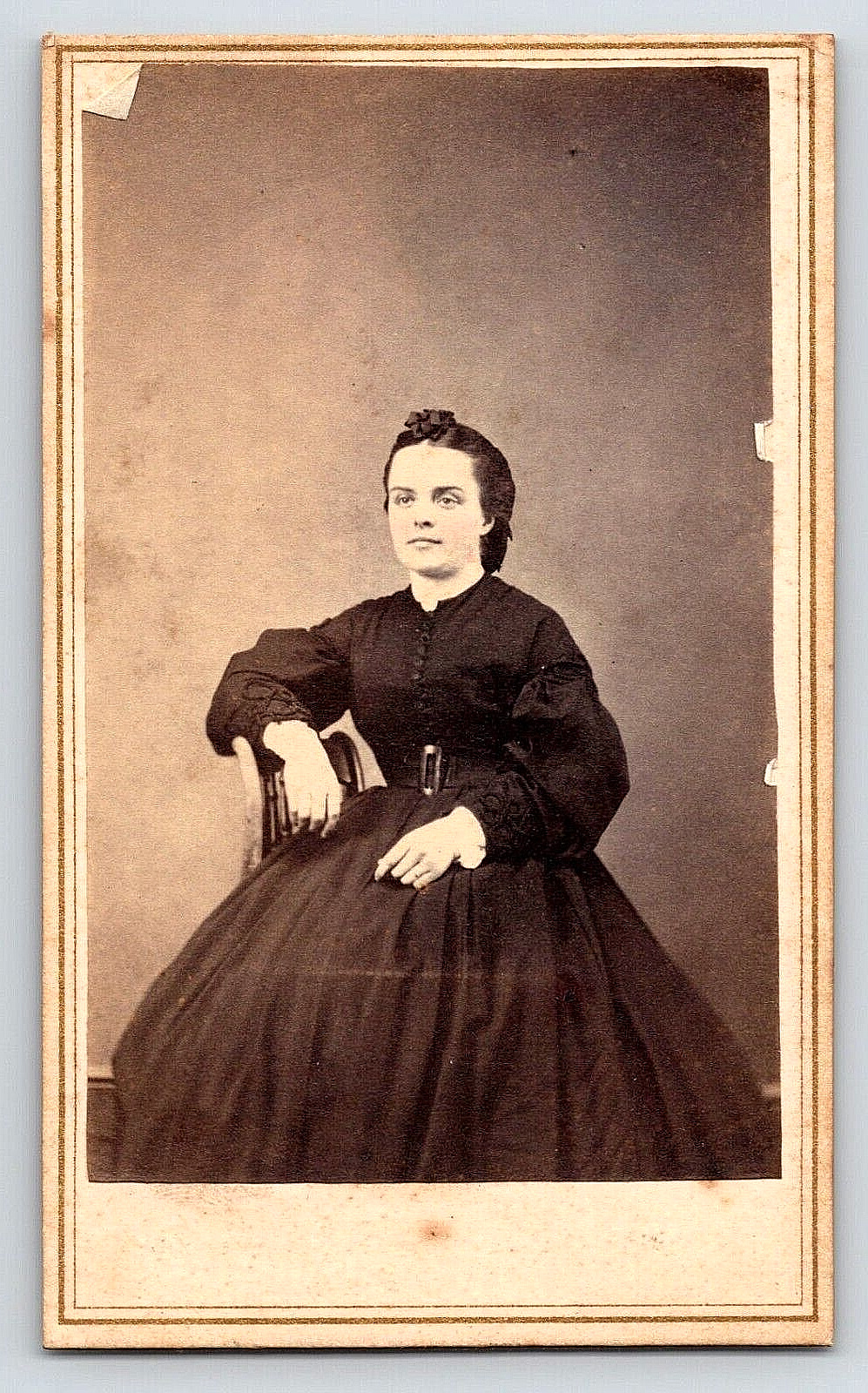 Original Old Vintage Photo Antique CDV Stamped Lady Girl Woman Black Dress