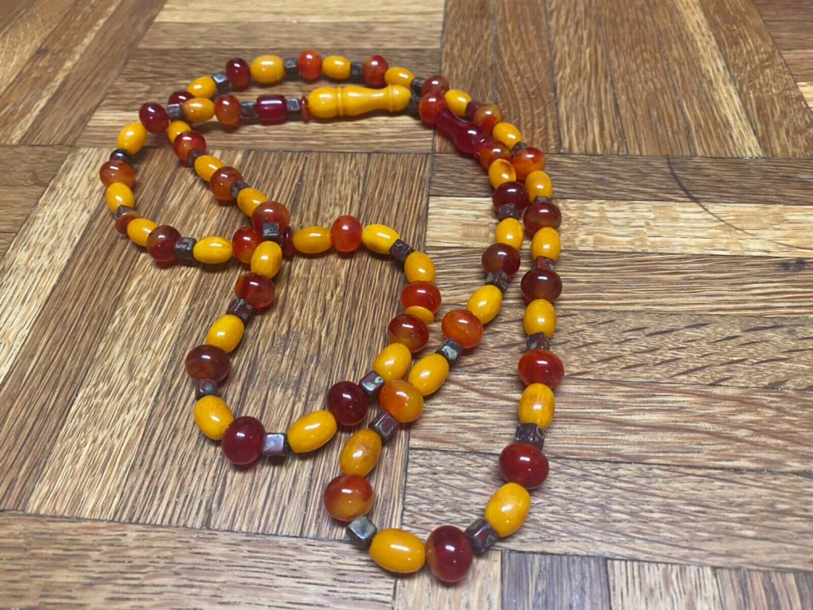 Rare Antique Islamic Natural Amber  & Jasper Prayer Beads Rosary Two Imams 71 gr