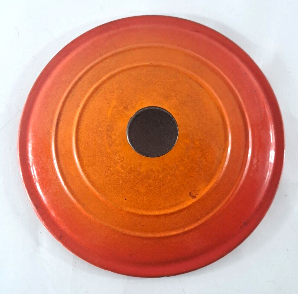 Vintage Le Creuset Lid E Only For Dutch Oven Flame Orange Cast Iron Enamel 10\