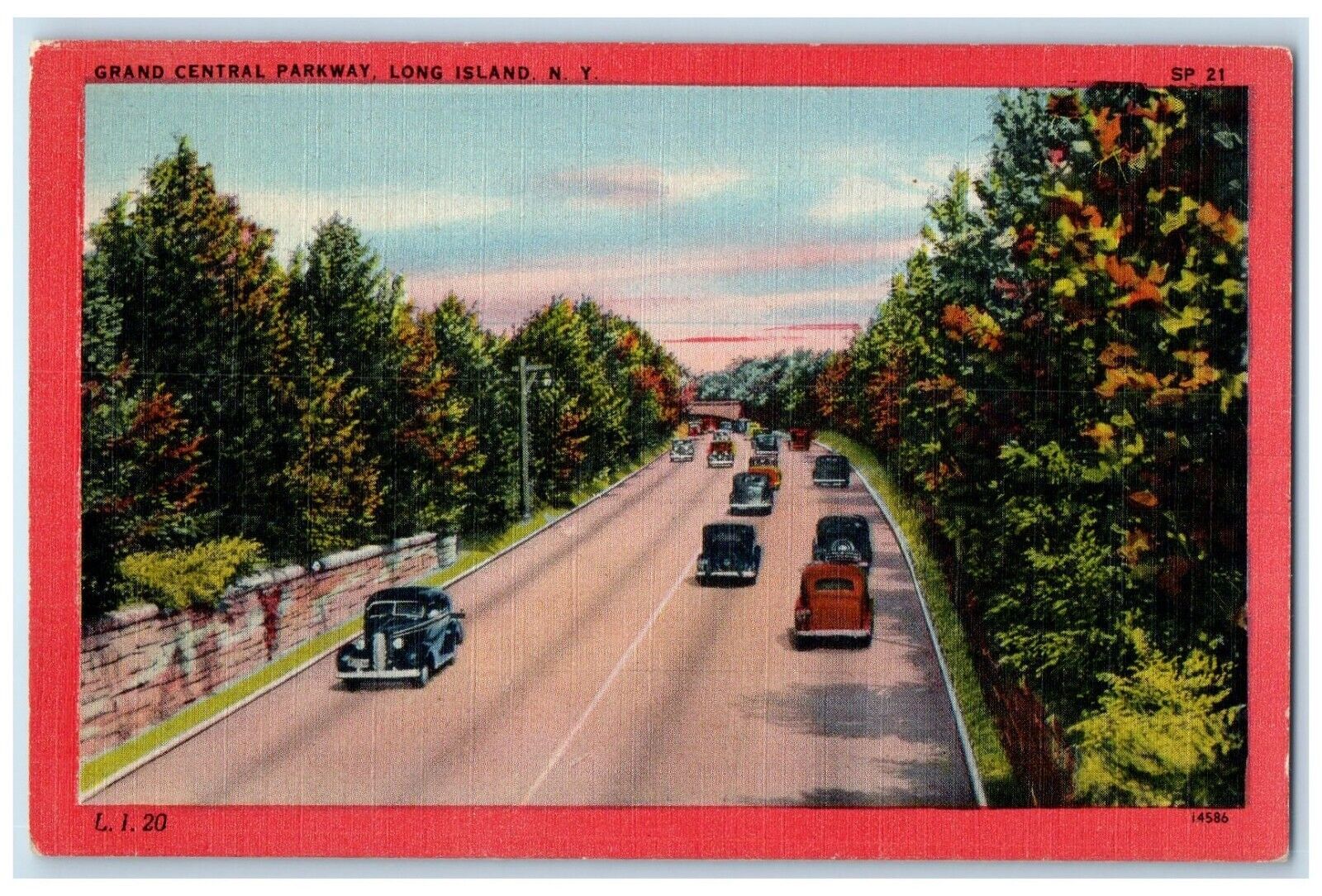 1940 Grand Central Parkway Classic Cars Long Island New York NY Vintage Postcard