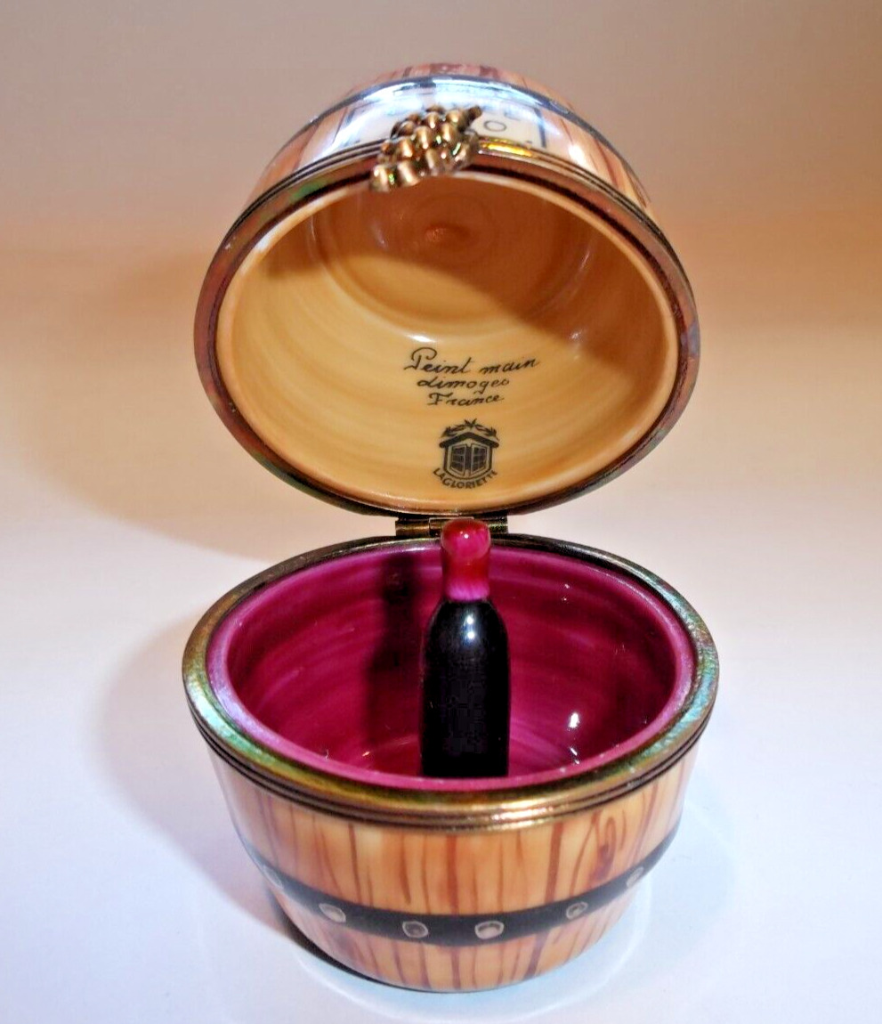 Peint Main Limoges Trinket-French Wine Barrel-Cuvee 2000  