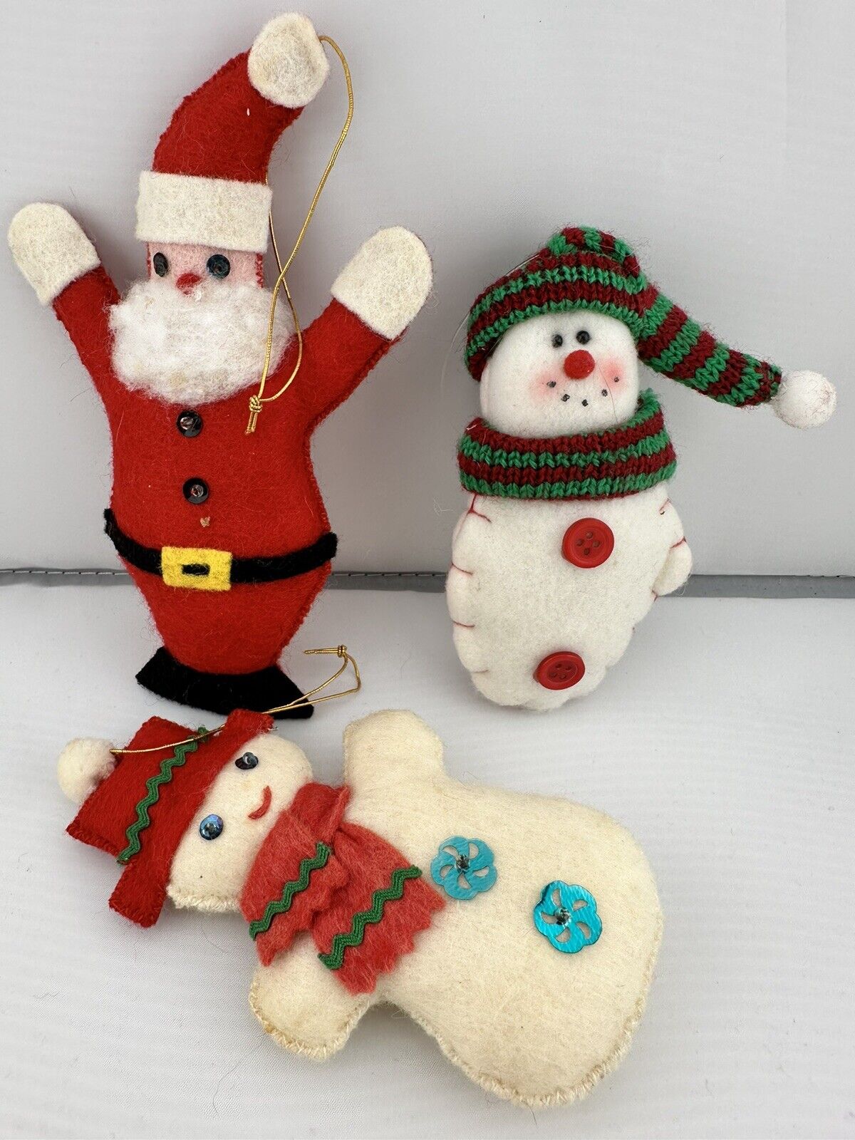 Vintage Handmade Christmas Ornaments Santa Snowman Felt