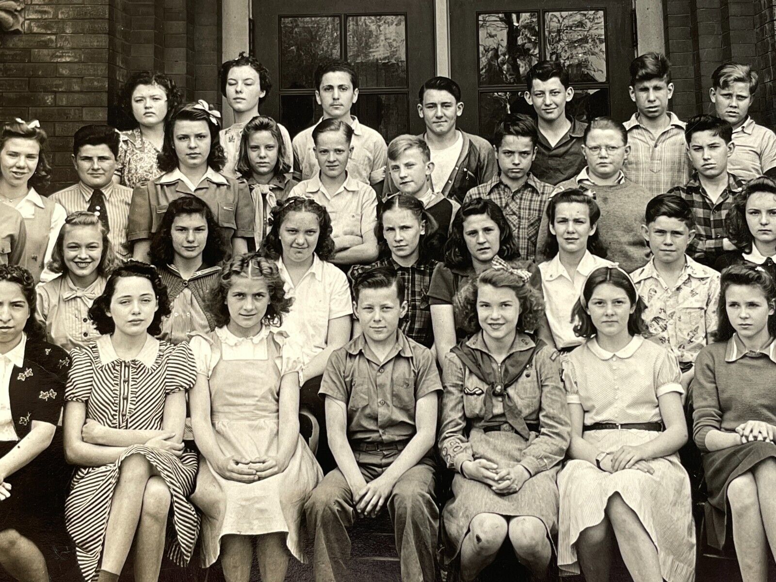 EG RPPC Photo Postcard Kids High School Class Photo 1940\'s Bobby 