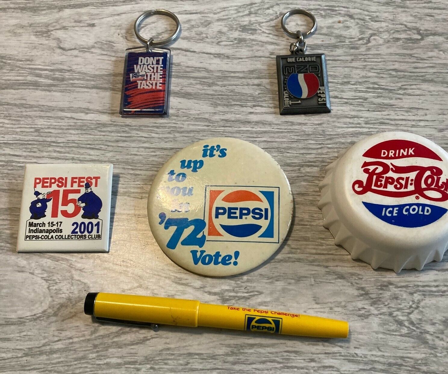 VINTAGE PEPSI COLA COLLECTABLES Keychains Pins Ice Pack Pen