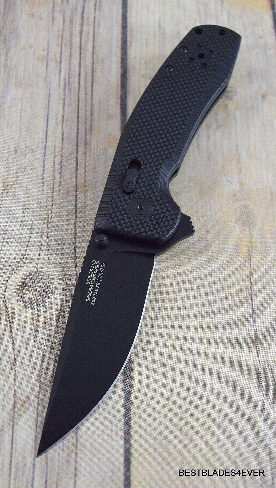 SOG-TAC XR BLACK OUT FOLDING KNIFE RAZOR SHARP BLADE WITH POCKET CLIP  