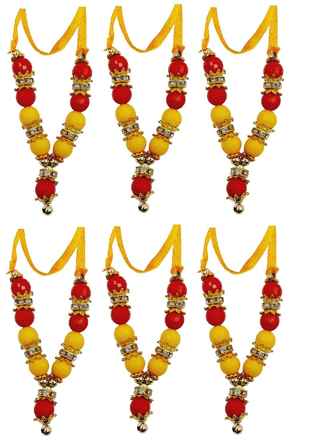 Puja Garland Moti Mala God Idol Small Haar Statue Figurines Red & Yellow 6cm