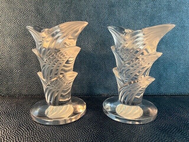Lalique France signed Pair of Crystal Lalique, Candle sticks.Perfect condition.
