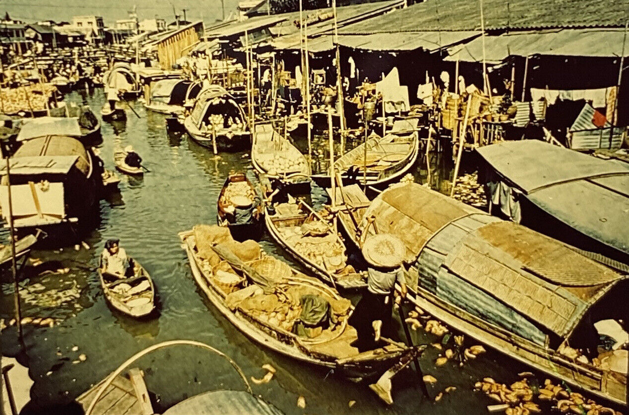 Vintage Photo Slide Bangkok Thailand Floating Markets 1960s
