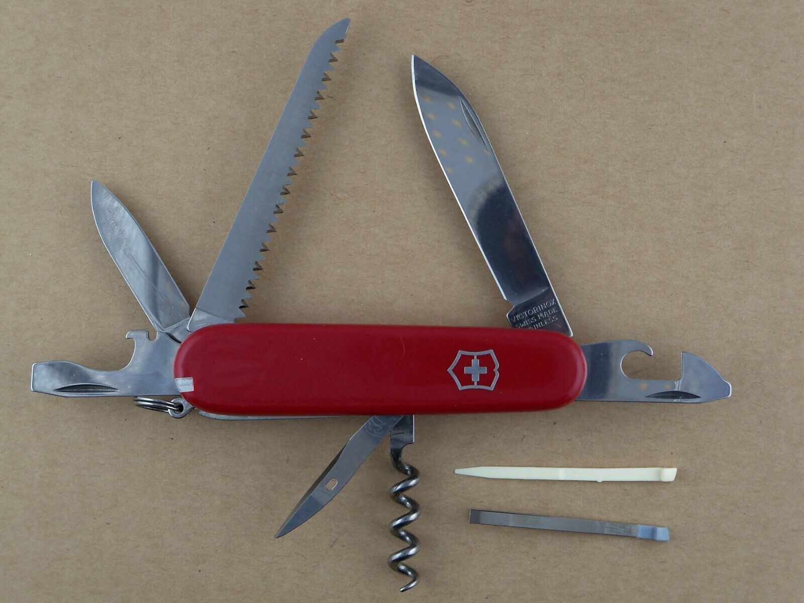 Victorinox Camper Swiss Army Pocket Knife - Red - Wood Saw Corkscrew - Very Good