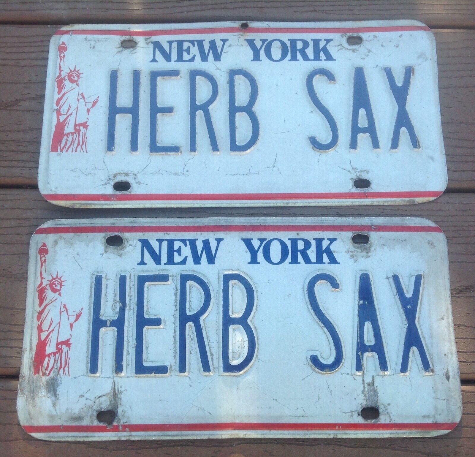 New York License Plate Pair - Statue of Liberty- NY - HERB SAX