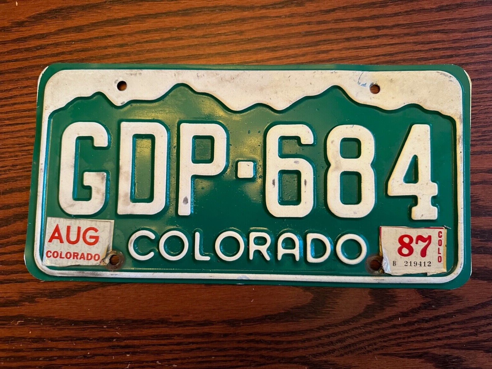 1987 Colorado License Plate GDP 684 Green Mountain CO USA Authentic Metal August