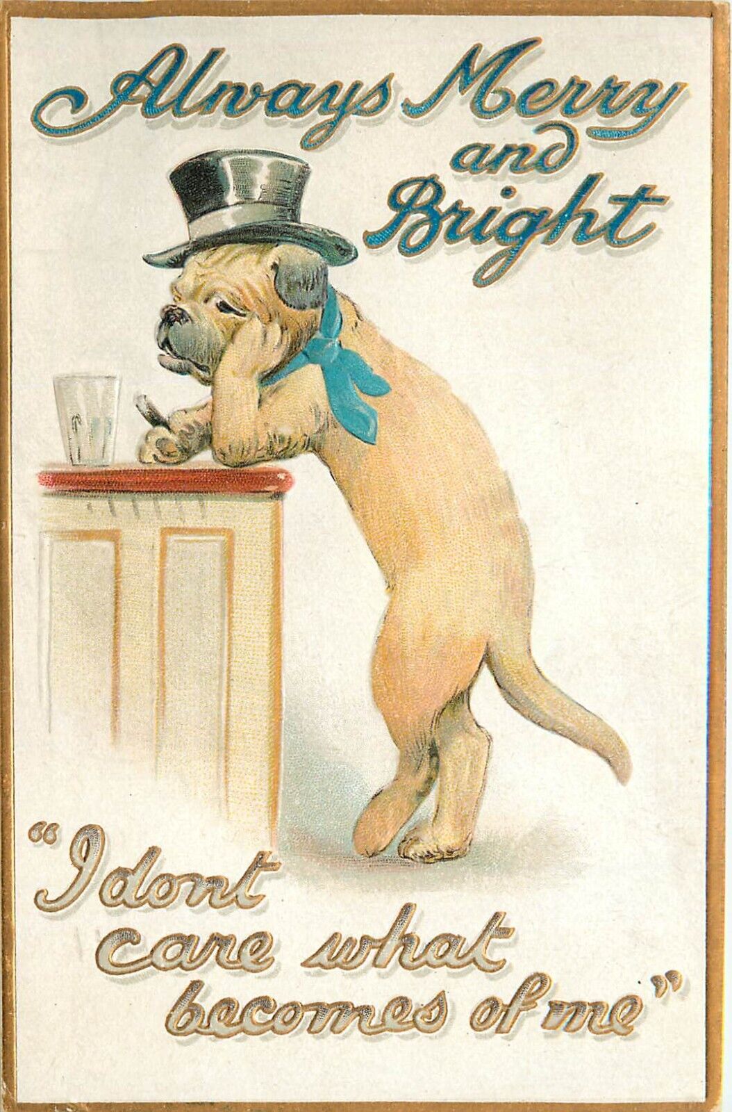 BB London Postcard X 58 Embossed; Depressed Dog In Top Hat w/ Drink & Cigarette