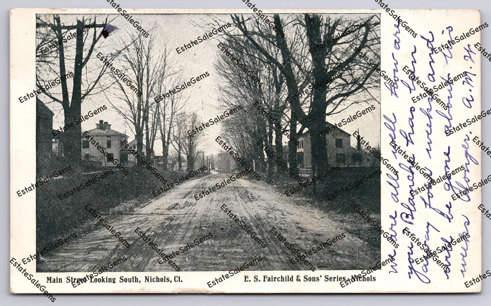 Antique Postcard 1909 Main Street Looking South Nichols Connecticut