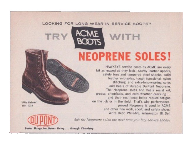1962 Print Ad Acme Boots DuPont Neoprene Soles Hawkeye Service Boots Rugged