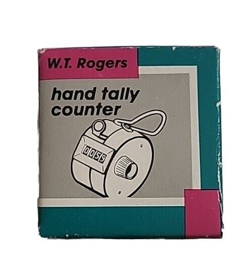 VINTAGE W.T. ROGERS HAND TALLY COUNTER 4 DIGITS, COUNTS 0-9999 WITH ORIGINAL BOX