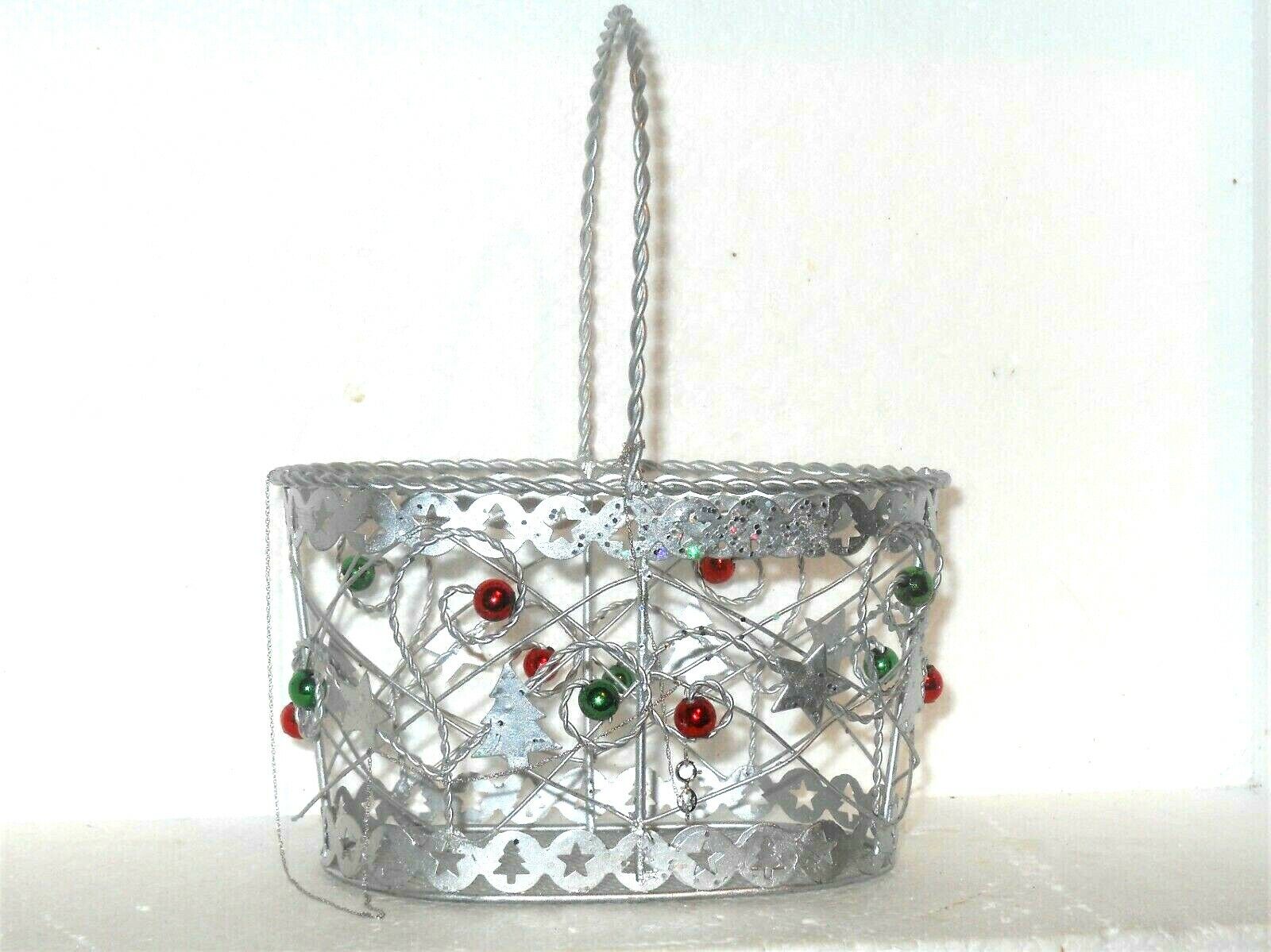 Basket  open weave Mesh Silver Red and Green CHRISTMAS