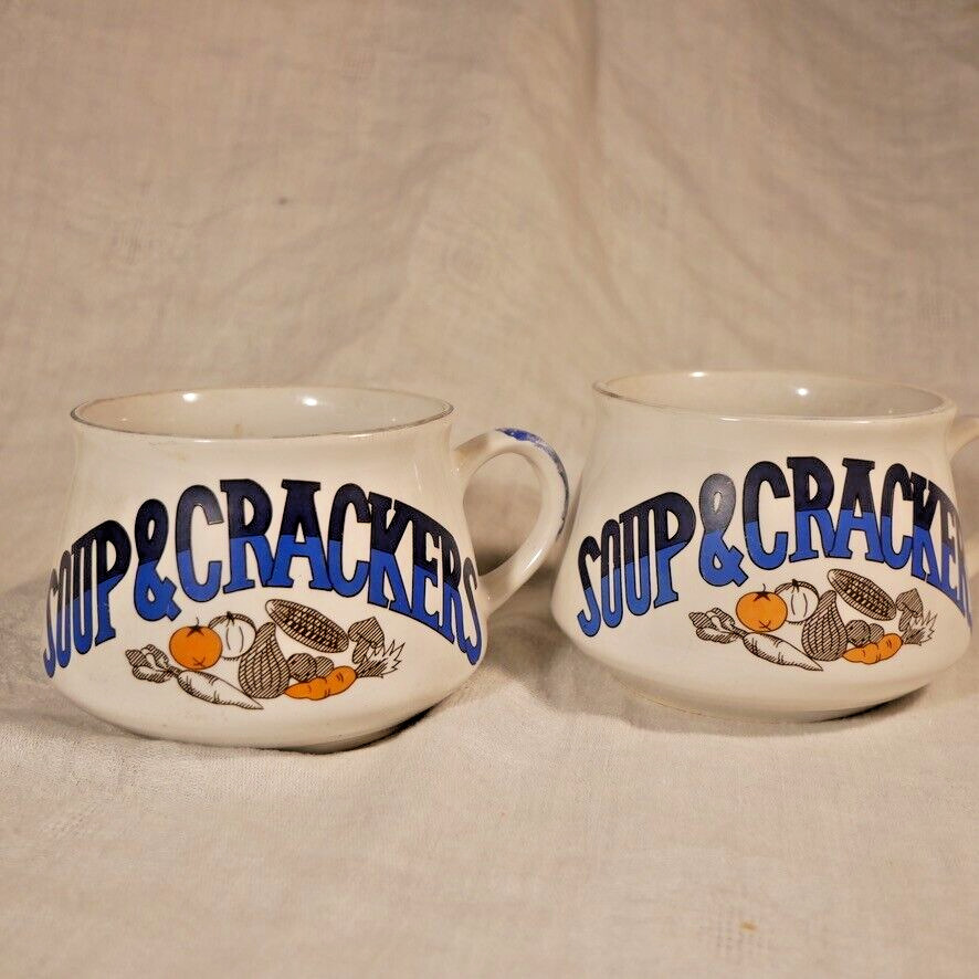 SET Soup & Crackers Mug Bowl with Handle Vegetables Graphics 16 oz Cisco Vintage